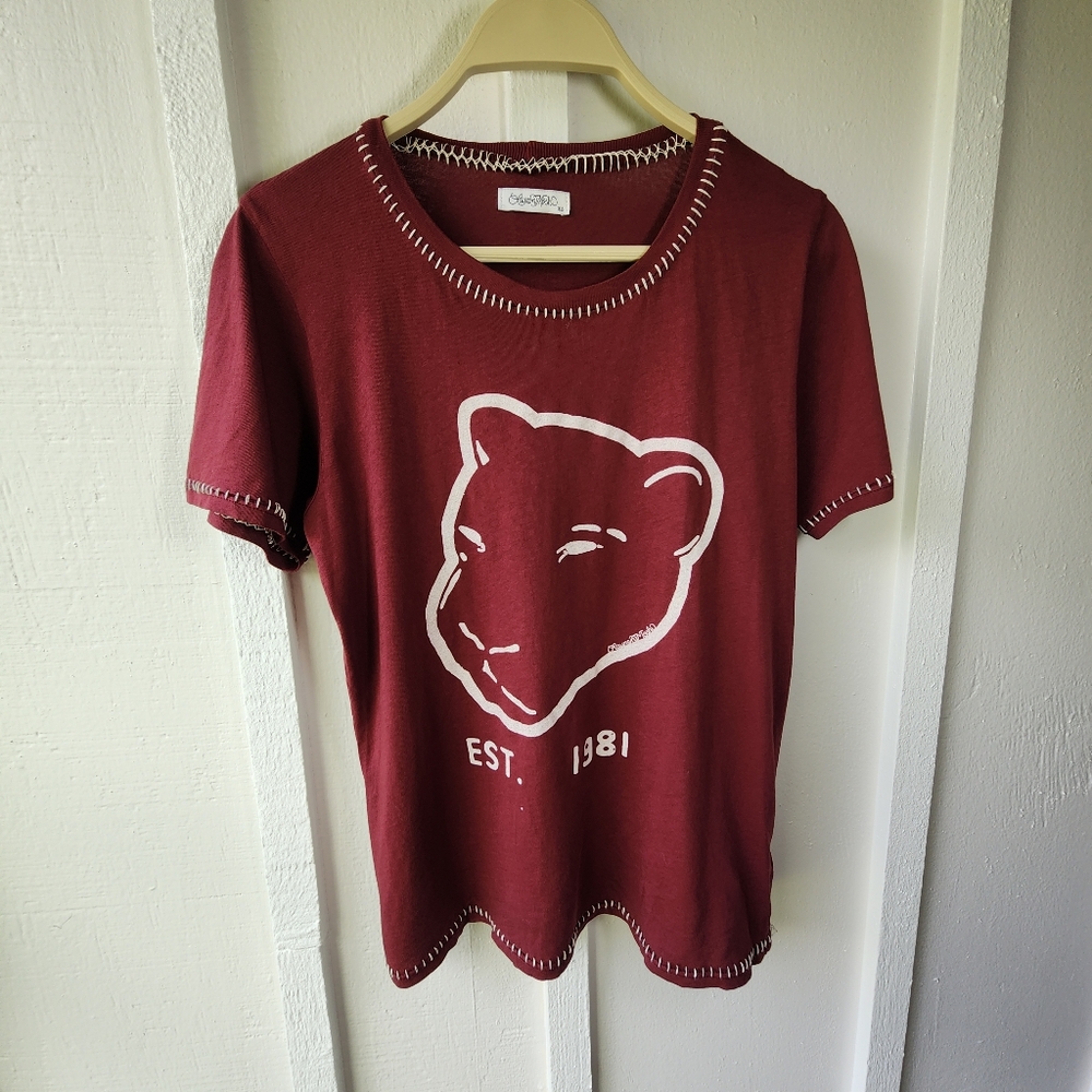 Lauren Moshi Panther Maroon Graphic T-Shirt EST. 1981 Size XS